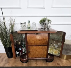 Pamono Vintage Art Deco Italian Walnut Burl and Mirror Mosaic Dry Bar Cabinet by Paolo Buffa, 1950s> Cabinets & Wardrobes