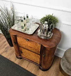 Pamono Vintage Art Deco Italian Walnut Burl and Mirror Mosaic Dry Bar Cabinet by Paolo Buffa, 1950s><noscript><img width=