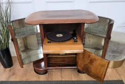 Pamono Vintage Art Deco Italian Walnut Burl and Mirror Mosaic Dry Bar Cabinet by Paolo Buffa, 1950s><noscript><img width=