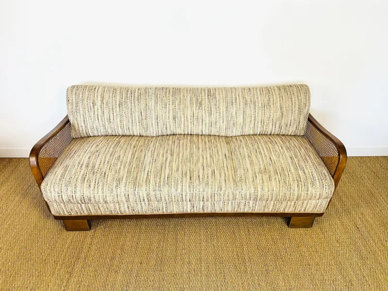 Best Pamono Vintage Art Deco Living Room Set in Curved Wood and Cane, 1950, Set of 3