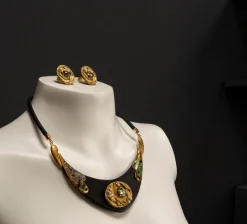 Pamono Vintage Art Deco Necklace and Clip Earrings by Luigi Briglia, 1960s, Set of 3><noscript><img width=