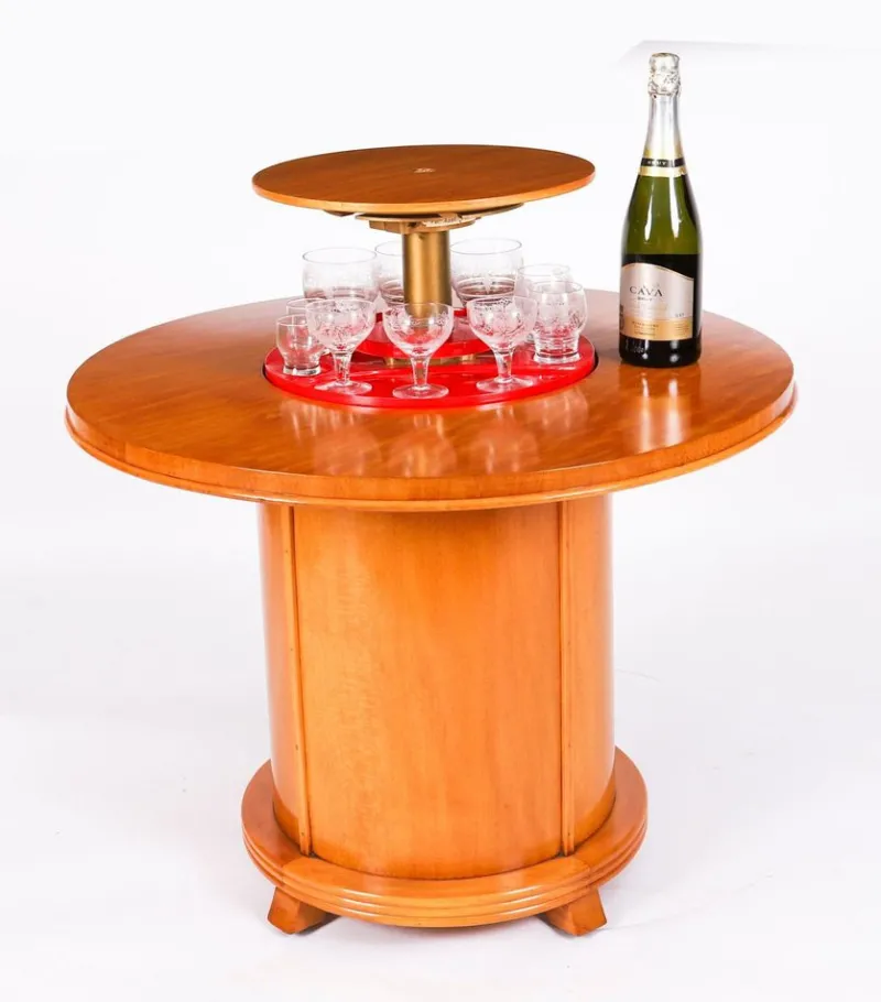 Pamono Vintage Art Deco Satin Wood Pop Up Modernist Cocktail Cabinet, 1950s> Glassware