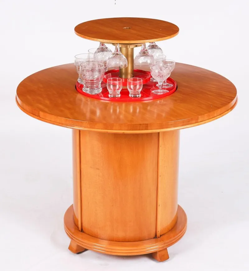 Pamono Vintage Art Deco Satin Wood Pop Up Modernist Cocktail Cabinet, 1950s> Glassware
