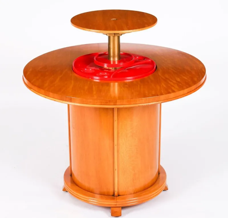 Pamono Vintage Art Deco Satin Wood Pop Up Modernist Cocktail Cabinet, 1950s> Glassware