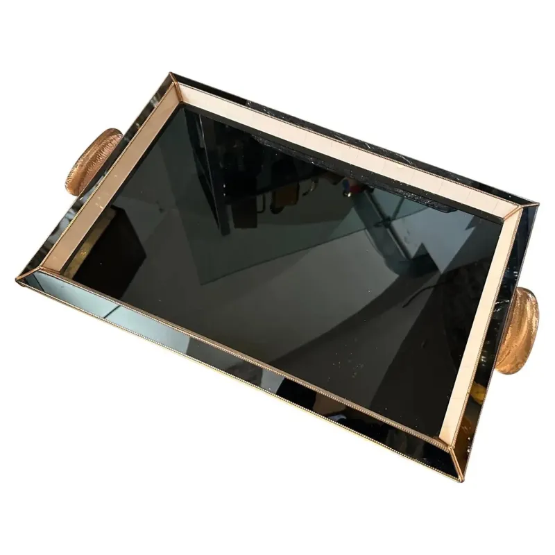 New Pamono Vintage Art Deco Serving Tray in Copper and Glass, 1930s