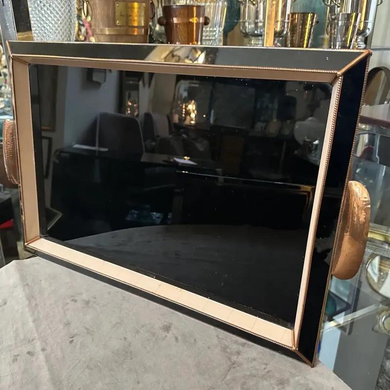 New Pamono Vintage Art Deco Serving Tray in Copper and Glass, 1930s