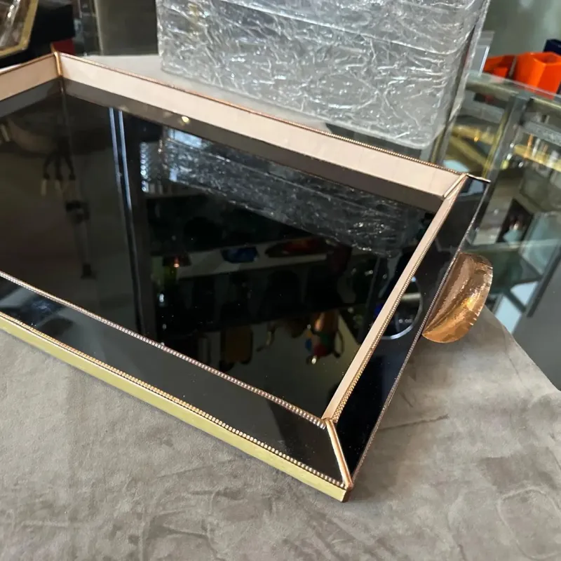 New Pamono Vintage Art Deco Serving Tray in Copper and Glass, 1930s