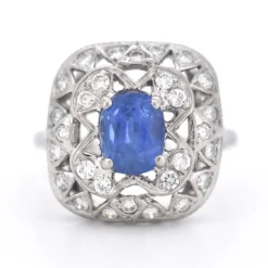 Pamono Vintage Art Deco Style Sapphire and Diamond Ring, 1970s> Rings