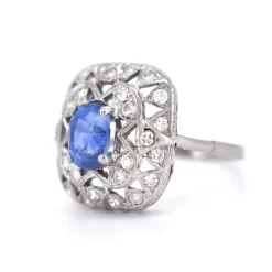 Pamono Vintage Art Deco Style Sapphire and Diamond Ring, 1970s><noscript><img width=