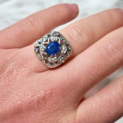 Pamono Vintage Art Deco Style Sapphire and Diamond Ring, 1970s><noscript><img width=