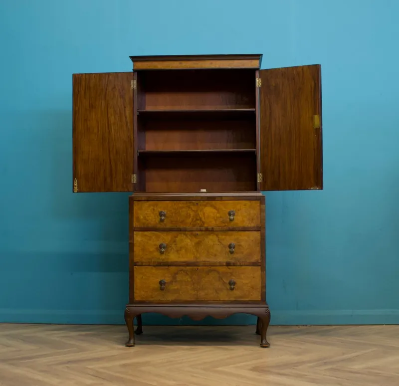 Pamono Vintage Art Deco Style Walnut Tallboy Linen Cabinet, 1950s> Cabinets & Wardrobes