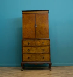 Pamono Vintage Art Deco Style Walnut Tallboy Linen Cabinet, 1950s><noscript><img width=