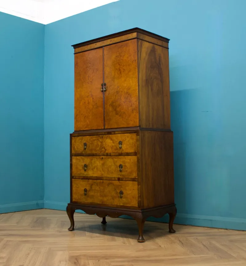 Pamono Vintage Art Deco Style Walnut Tallboy Linen Cabinet, 1950s> Cabinets & Wardrobes