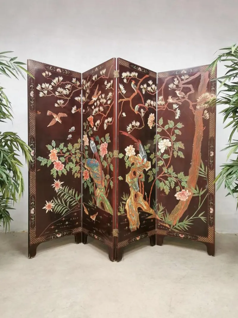 Sale Pamono Vintage Asian Room Divider with Exotic Birds, 1960s