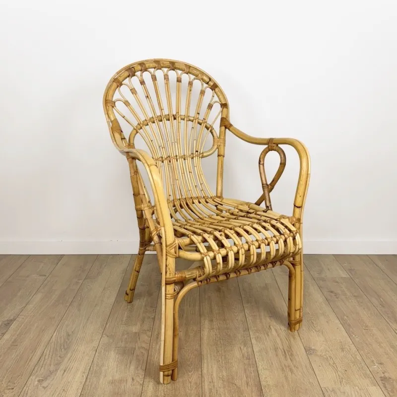Pamono Vintage Bamboo and Rattan Armchair, 1950s> Garden Seating