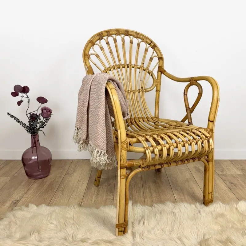 Pamono Vintage Bamboo and Rattan Armchair, 1950s> Garden Seating