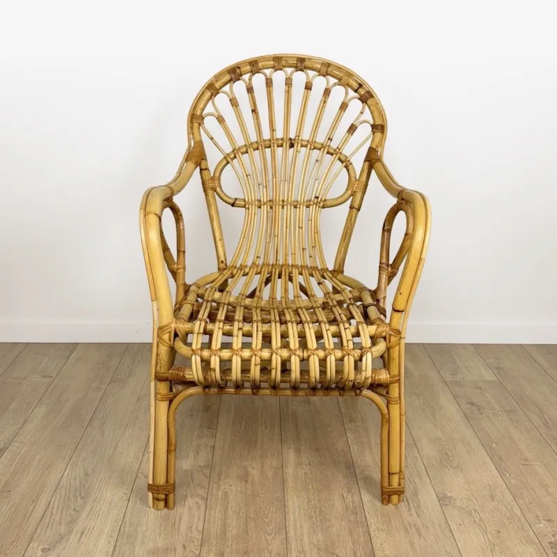 Pamono Vintage Bamboo and Rattan Armchair, 1950s> Garden Seating