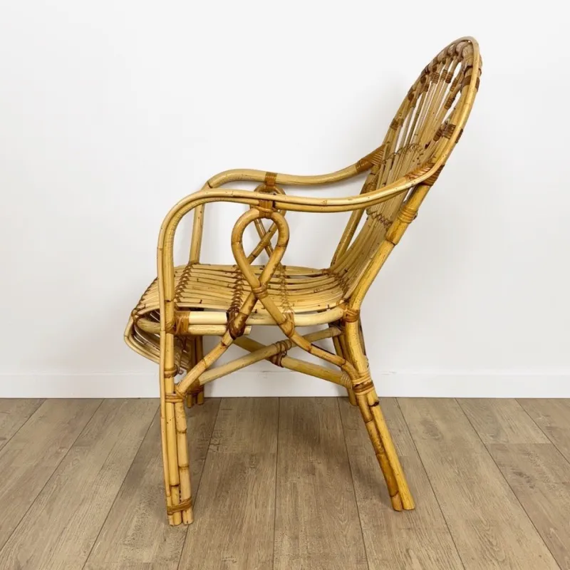 Pamono Vintage Bamboo and Rattan Armchair, 1950s> Garden Seating