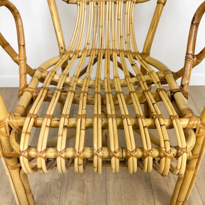 Pamono Vintage Bamboo and Rattan Armchair, 1950s> Garden Seating