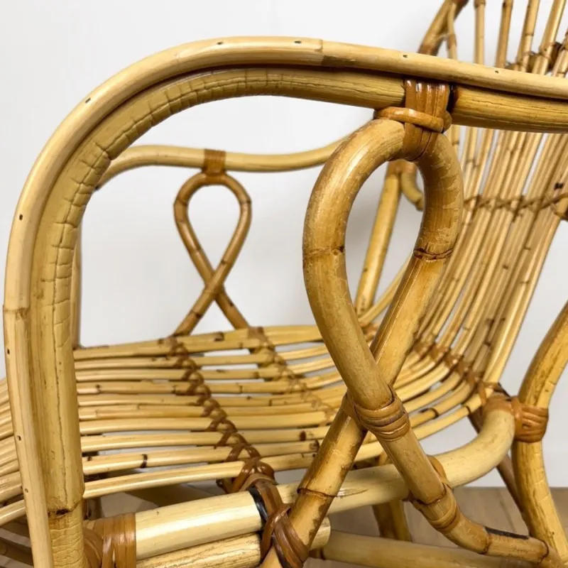 Pamono Vintage Bamboo and Rattan Armchair, 1950s> Garden Seating