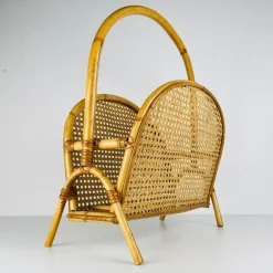Pamono Vintage Bamboo and Vienna Straw Magazine Rack, 1960s> Magazine Racks