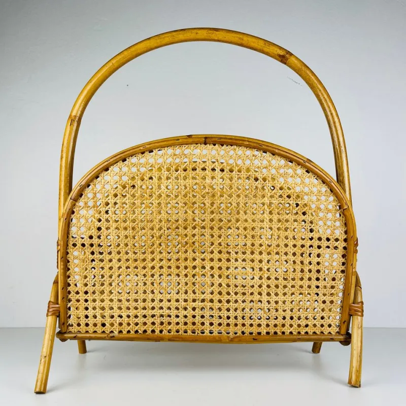 Pamono Vintage Bamboo and Vienna Straw Magazine Rack, 1960s> Magazine Racks