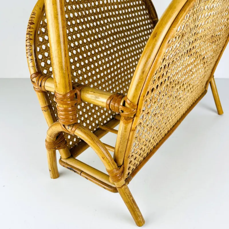 Pamono Vintage Bamboo and Vienna Straw Magazine Rack, 1960s> Magazine Racks