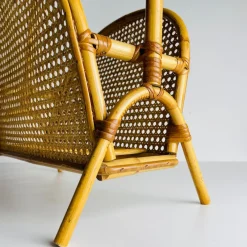 Pamono Vintage Bamboo and Vienna Straw Magazine Rack, 1960s><noscript><img width=