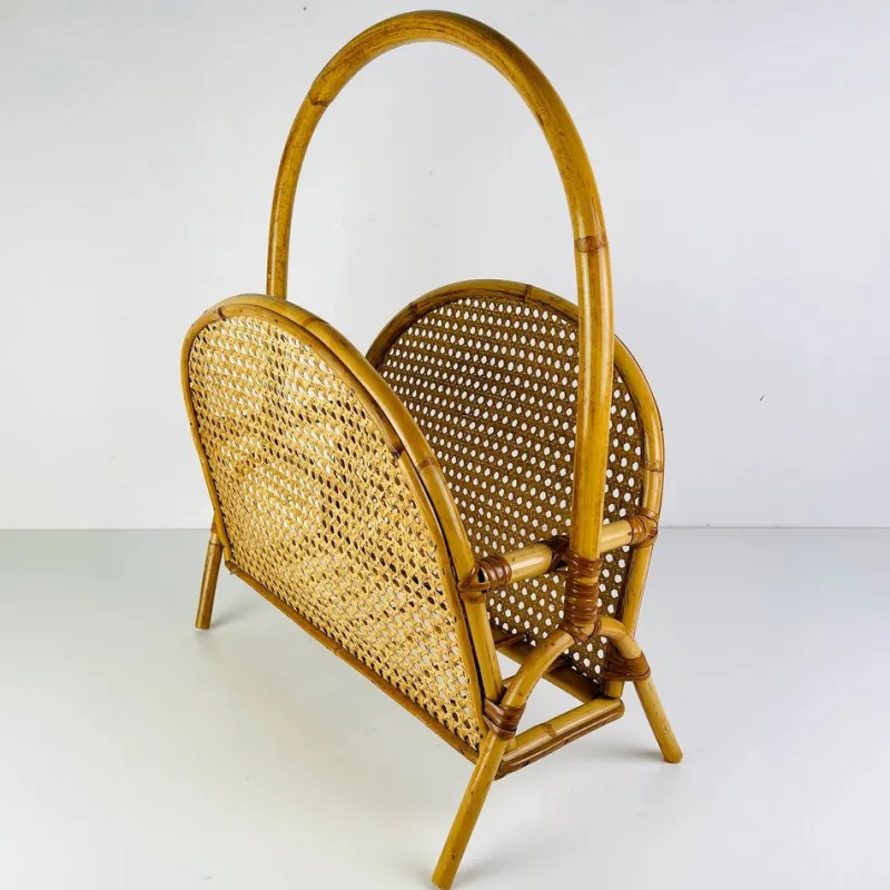 Pamono Vintage Bamboo and Vienna Straw Magazine Rack, 1960s> Magazine Racks