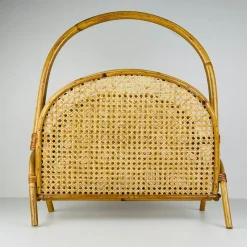 Pamono Vintage Bamboo and Vienna Straw Magazine Rack, 1960s><noscript><img width=