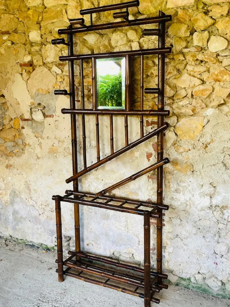 Sale Pamono Vintage Bamboo Hall Stand with Bevelled Mirror, 1920s
