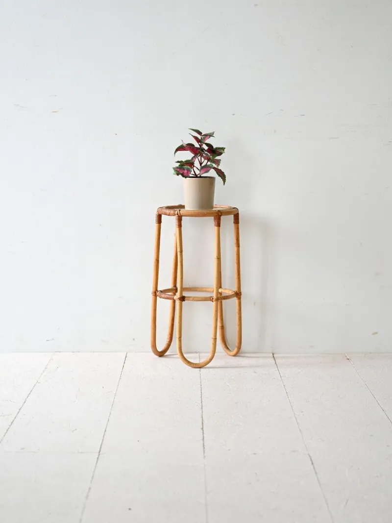 Pamono Vintage Bamboo Pedestal with Glass Top, 1960s> Pedestals And Columns