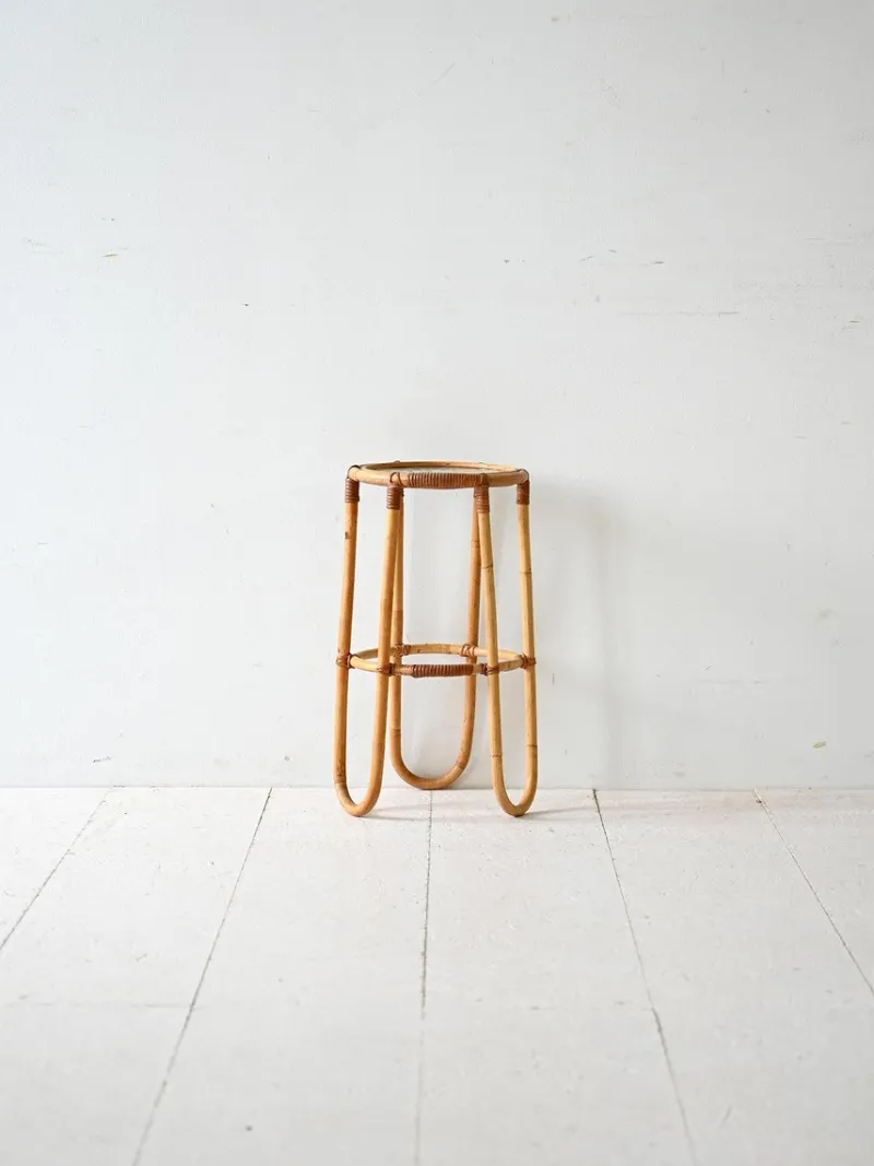 Pamono Vintage Bamboo Pedestal with Glass Top, 1960s> Pedestals And Columns