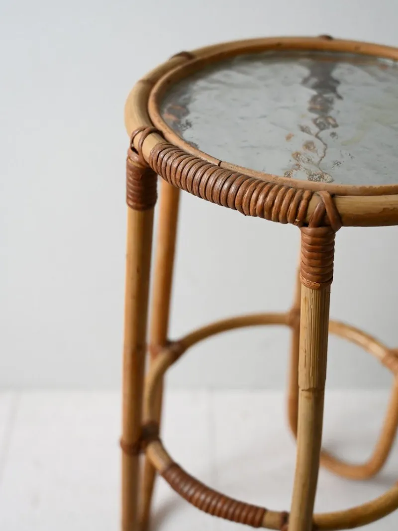 Pamono Vintage Bamboo Pedestal with Glass Top, 1960s> Pedestals And Columns