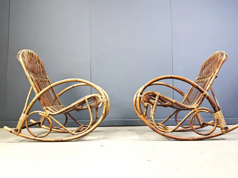 Online Pamono Vintage Bamboo Rocking Chair, 1960s, Set of 2