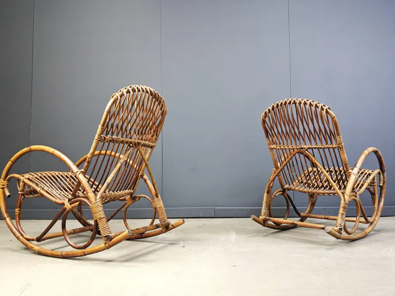 Online Pamono Vintage Bamboo Rocking Chair, 1960s, Set of 2