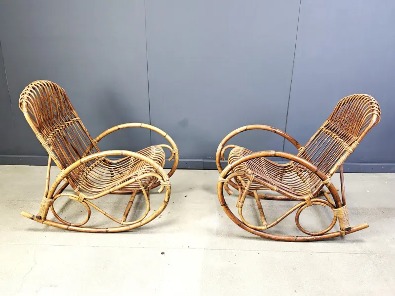 Online Pamono Vintage Bamboo Rocking Chair, 1960s, Set of 2