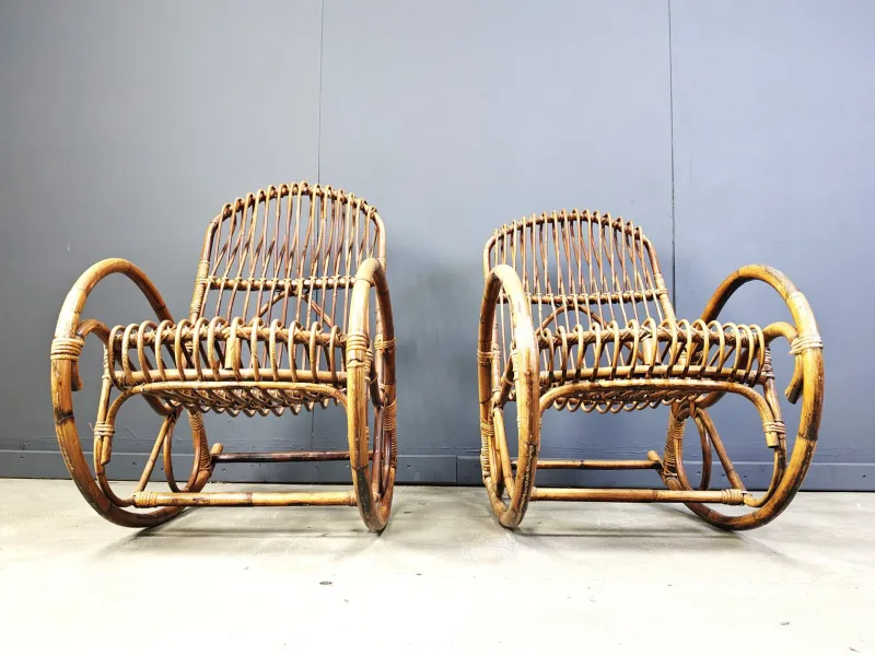 Online Pamono Vintage Bamboo Rocking Chair, 1960s, Set of 2