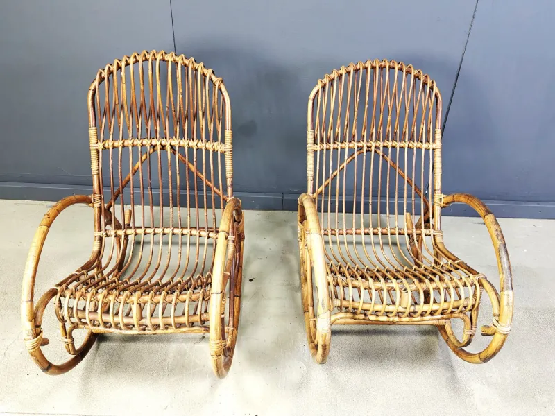 Online Pamono Vintage Bamboo Rocking Chair, 1960s, Set of 2