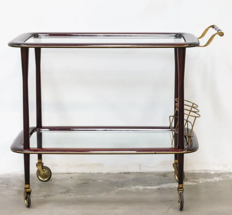 Online Pamono Vintage Bar Cart in Lacquered Wood and Brass, 1950s