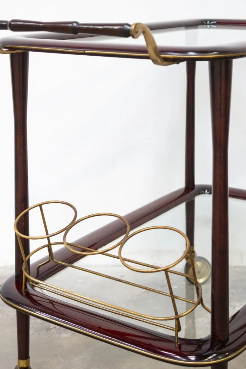Online Pamono Vintage Bar Cart in Lacquered Wood and Brass, 1950s