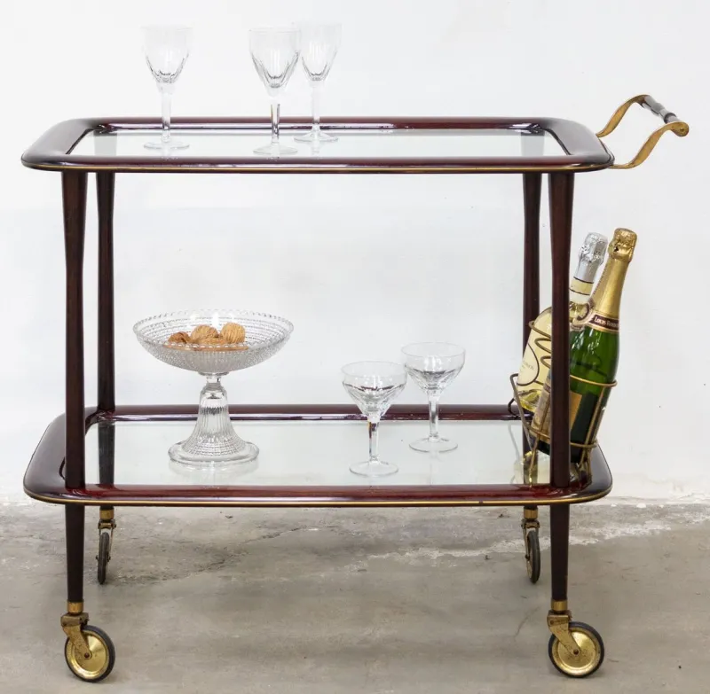 Online Pamono Vintage Bar Cart in Lacquered Wood and Brass, 1950s