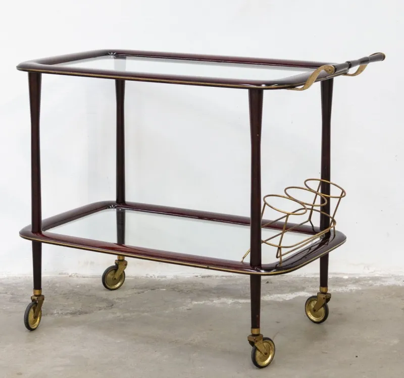Online Pamono Vintage Bar Cart in Lacquered Wood and Brass, 1950s