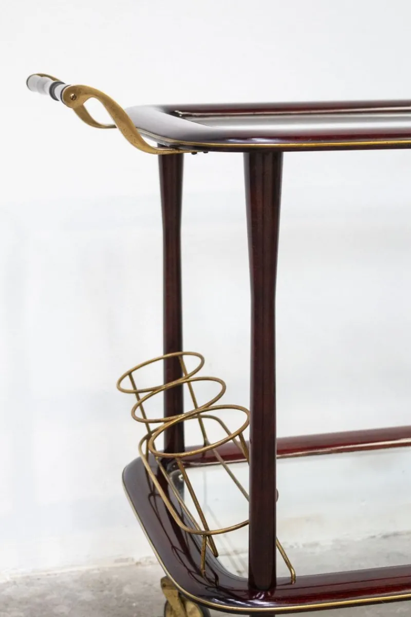 Online Pamono Vintage Bar Cart in Lacquered Wood and Brass, 1950s