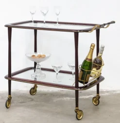Online Pamono Vintage Bar Cart in Lacquered Wood and Brass, 1950s