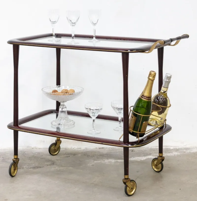 Online Pamono Vintage Bar Cart in Lacquered Wood and Brass, 1950s