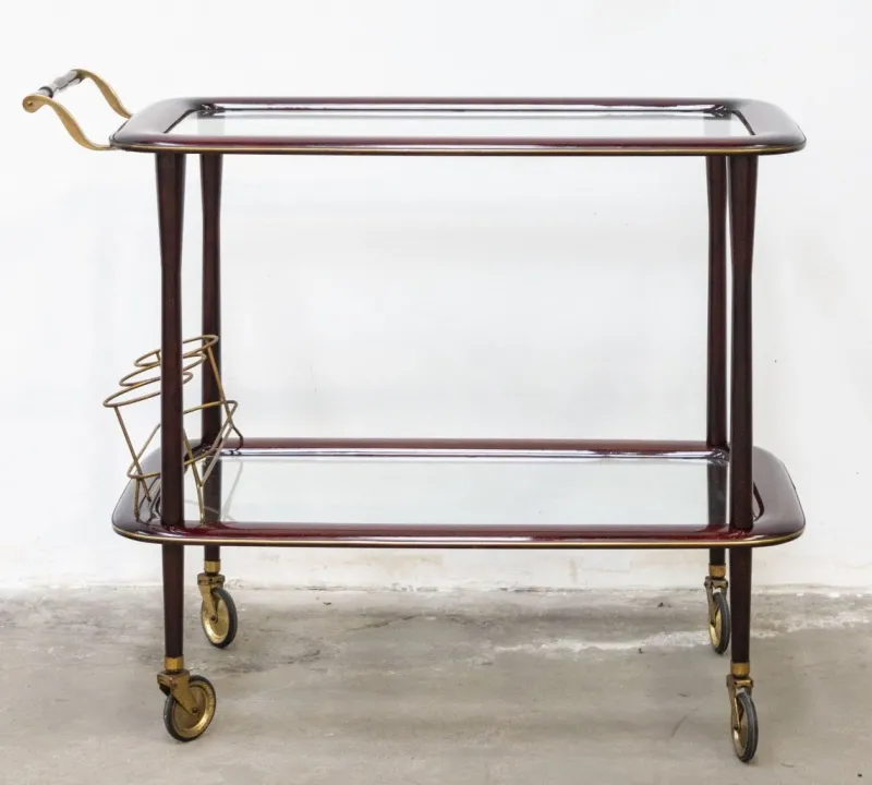 Online Pamono Vintage Bar Cart in Lacquered Wood and Brass, 1950s
