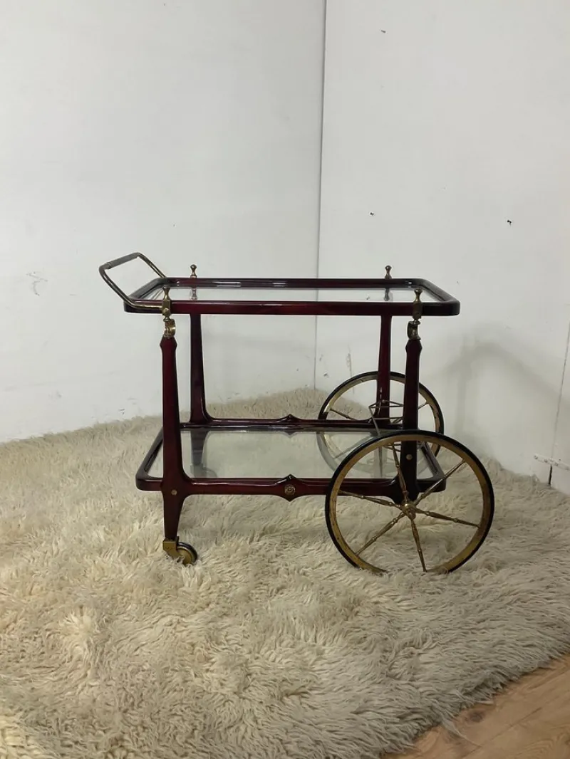 Pamono Vintage Bar Trolley in Lacquered Wood and Brass, 1950> Serving Bar Carts & Trolleys