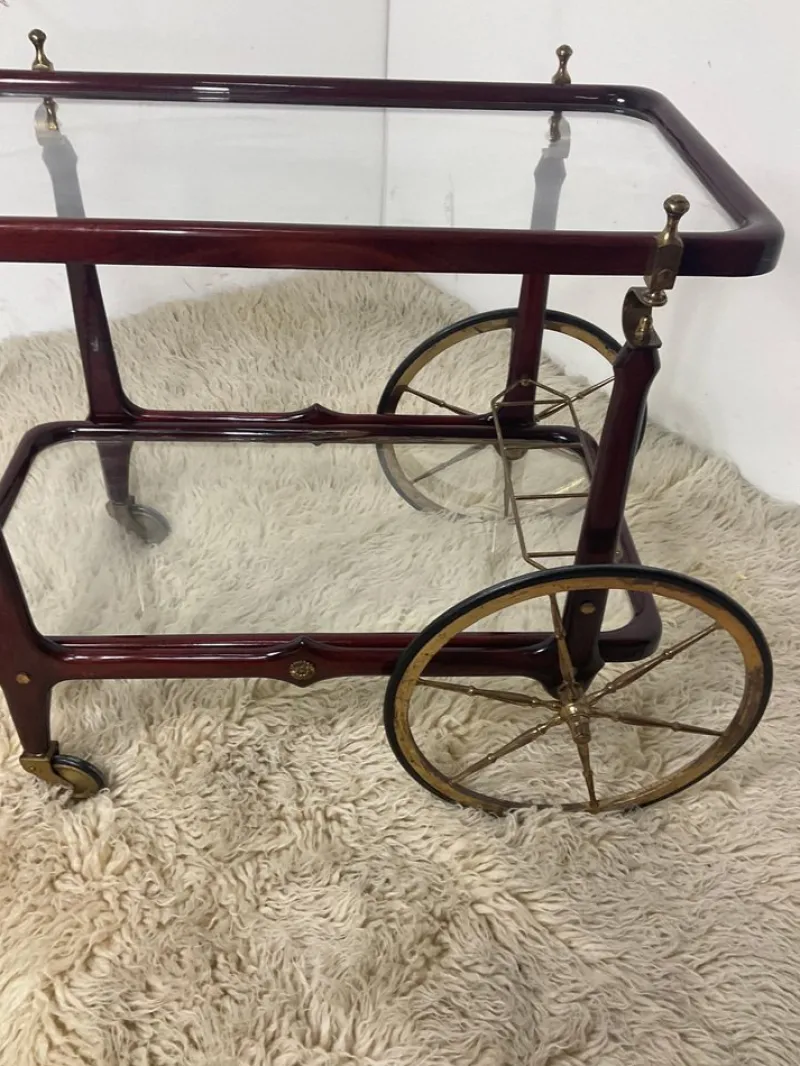 Pamono Vintage Bar Trolley in Lacquered Wood and Brass, 1950> Serving Bar Carts & Trolleys