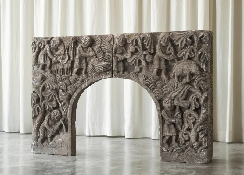 Online Pamono Vintage Bas Relief Fireplace Surround in Hand Carved Stone, 1940s
